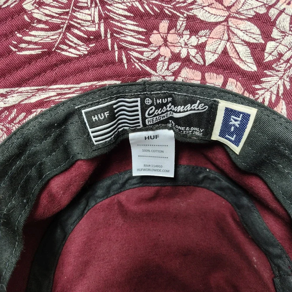 HUF Worldwide Hat Cap Large XL Burgundy Tropical Palm Floral Cotton Bucket